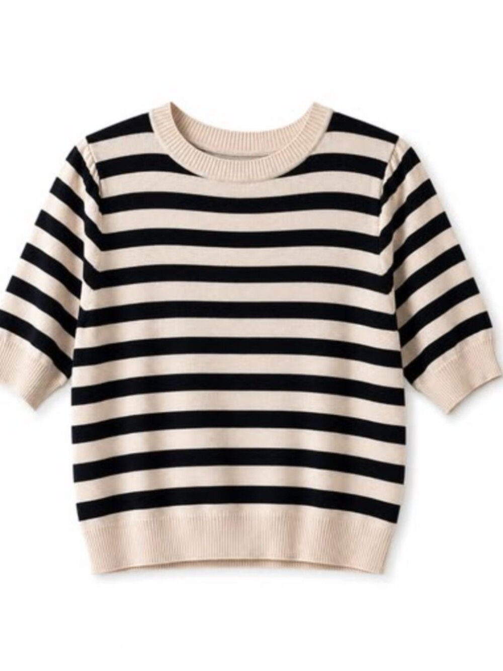 Striped Short Sleeve Knit Top - Black & Cream - Size Small